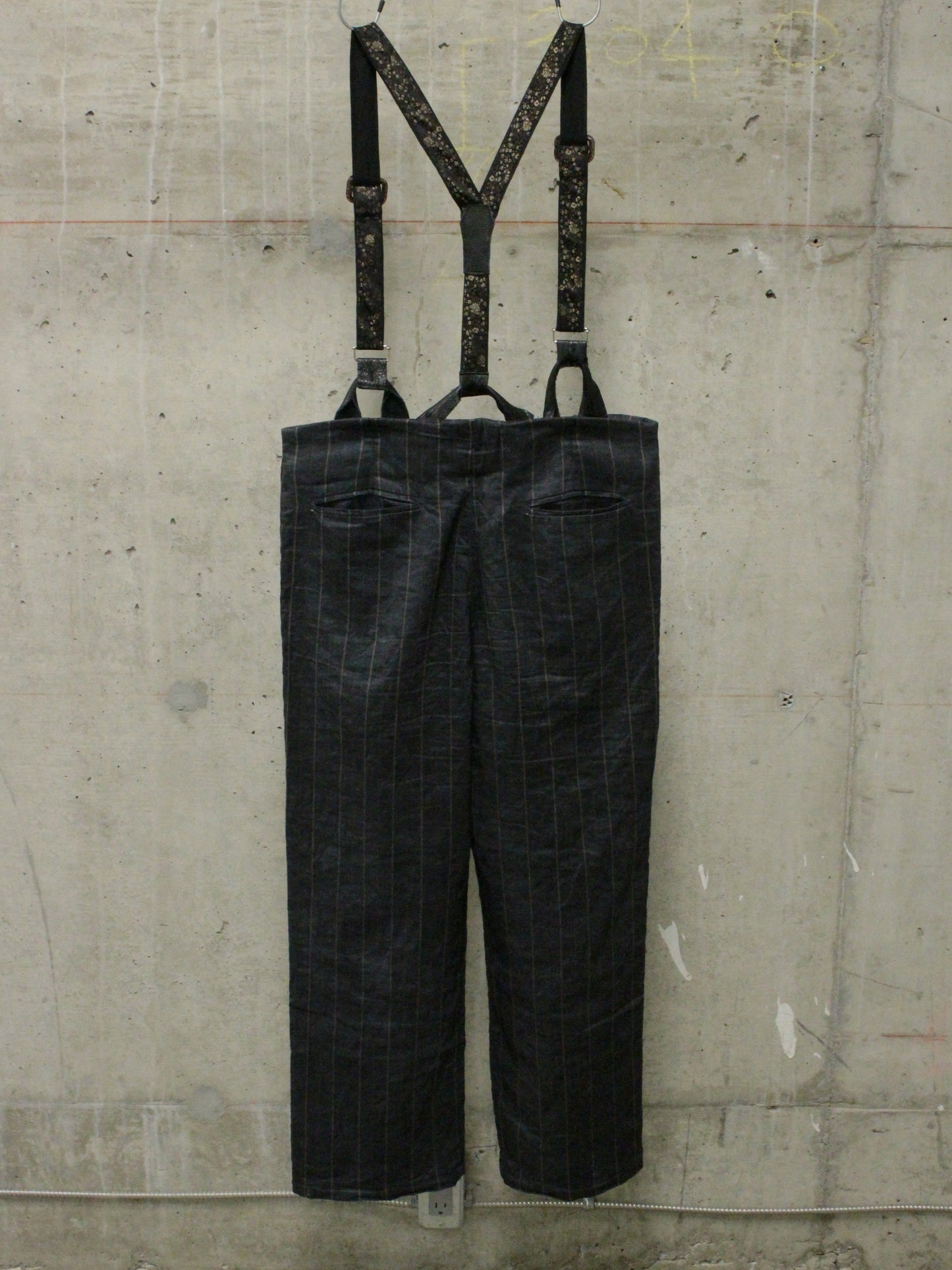 Geoffrey B. Small 2010s Exclusive for Da ZoO° Linen Pinstripe Wide Leg Suspender Trousers