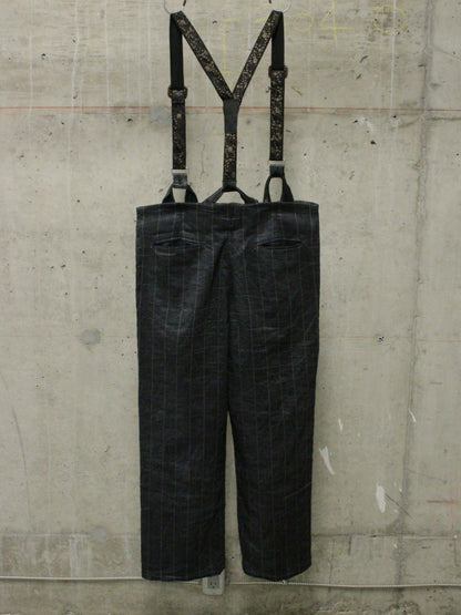 Geoffrey B. Small 2010s Exclusive for Da ZoO° Linen Pinstripe Wide Leg Suspender Trousers
