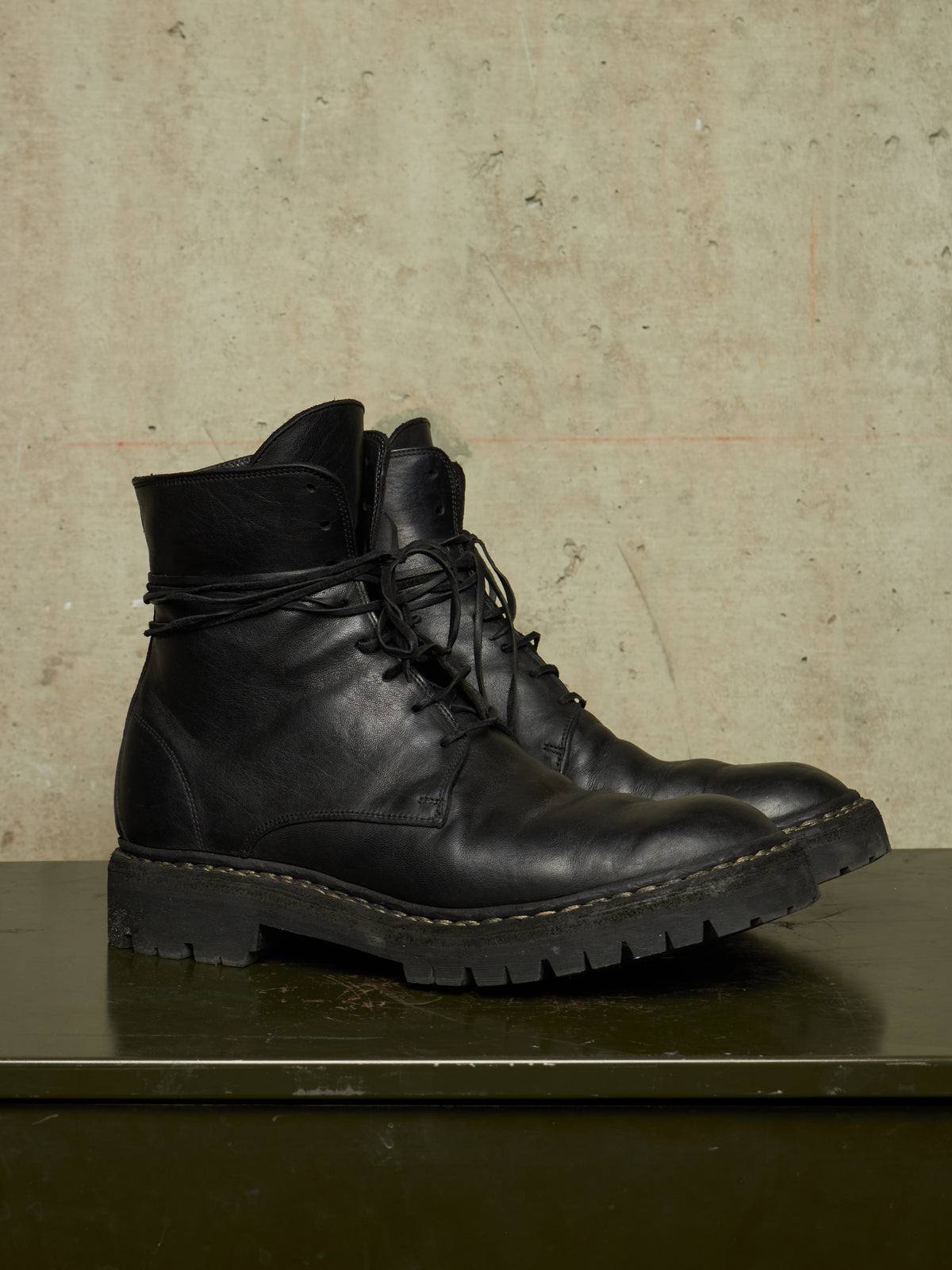 GUIDI ‘795V_N’ Black Horse Leather Lace-up Combat Boots