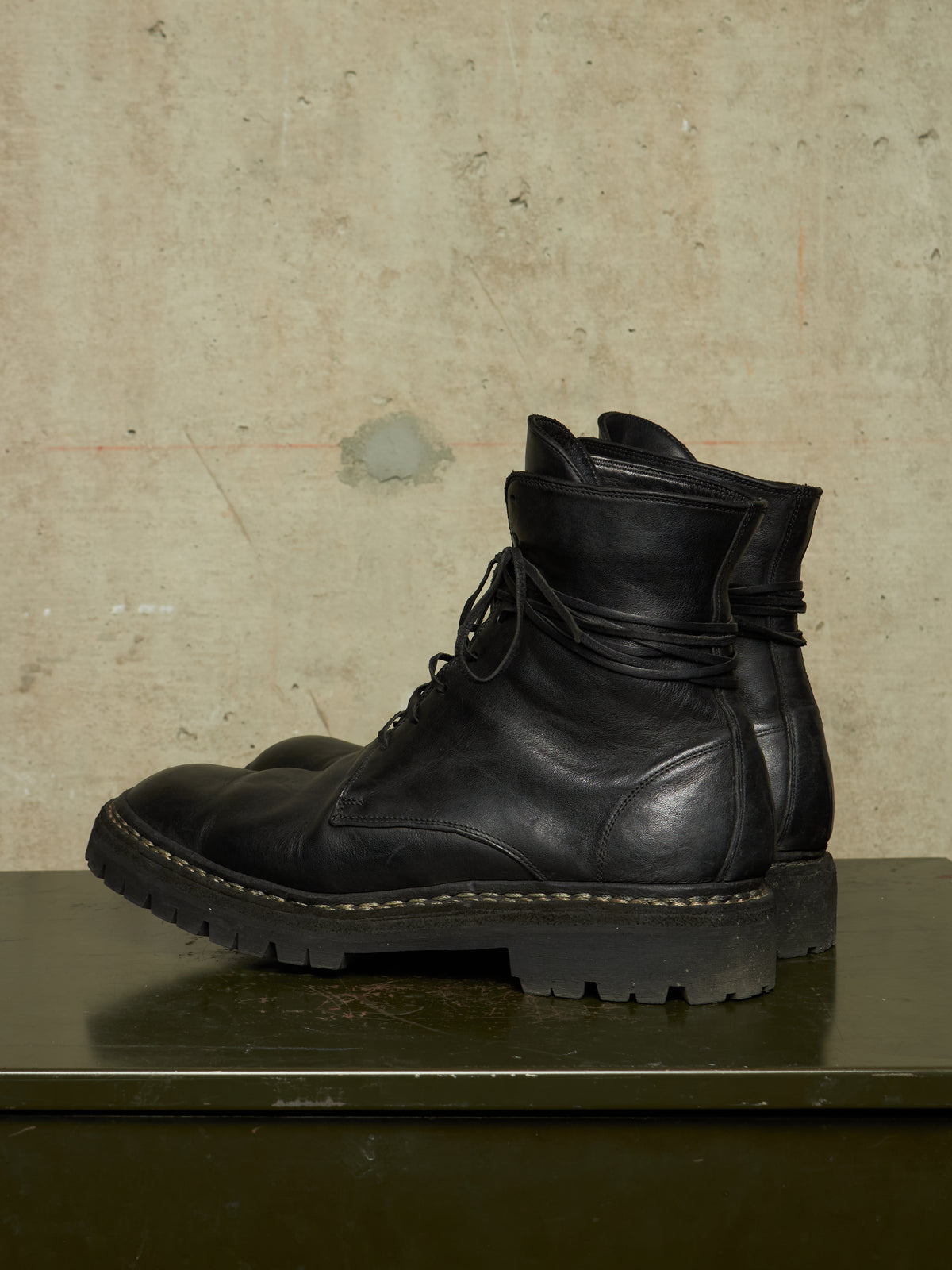 GUIDI ‘795V_N’ Black Horse Leather Lace-up Combat Boots