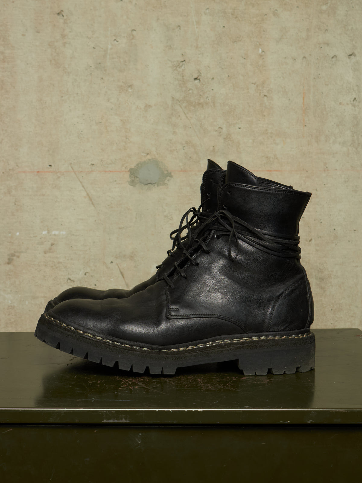 GUIDI ‘795V_N’ Black Horse Leather Lace-up Combat Boots