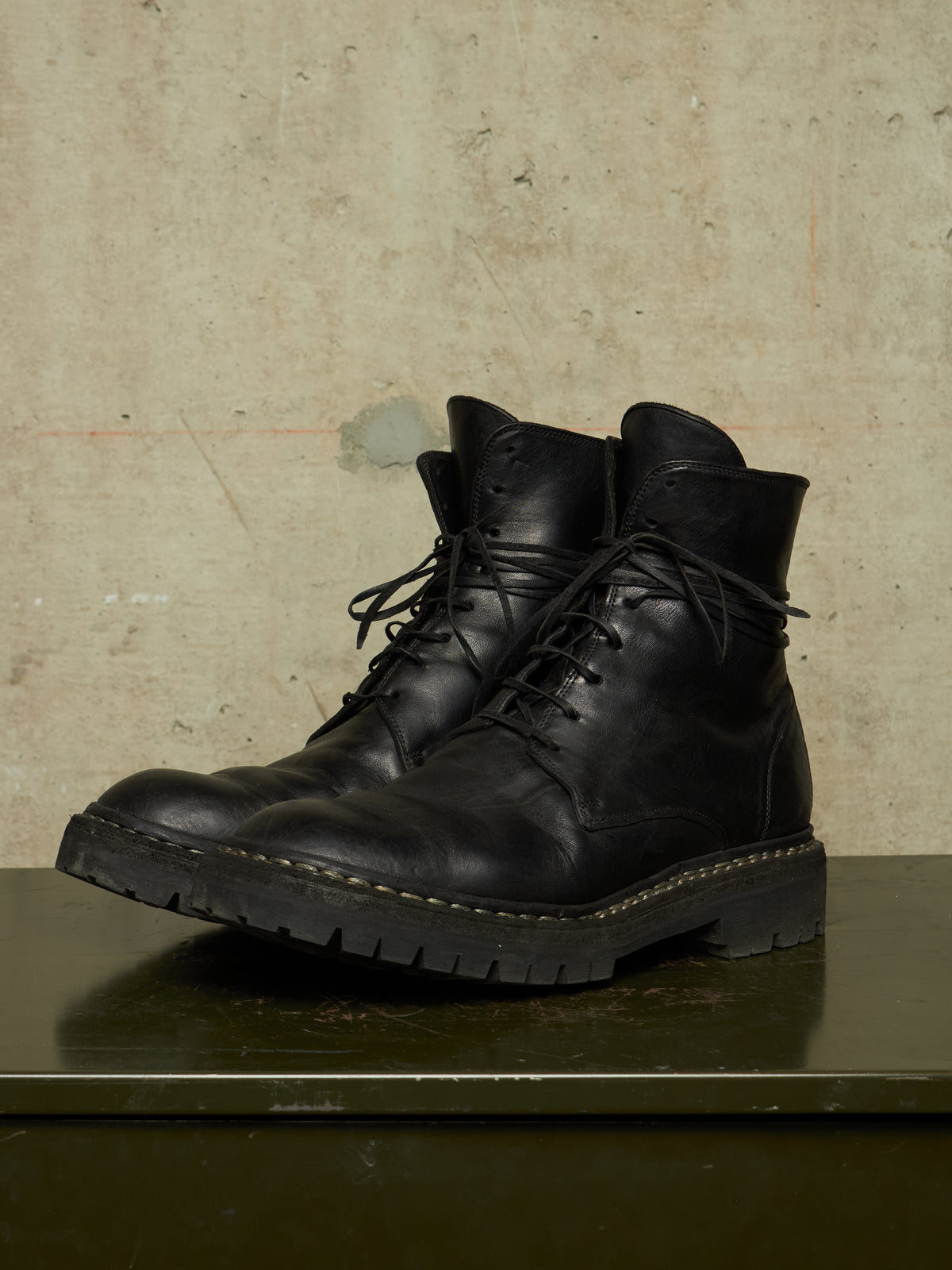 GUIDI ‘795V_N’ Black Horse Leather Lace-up Combat Boots