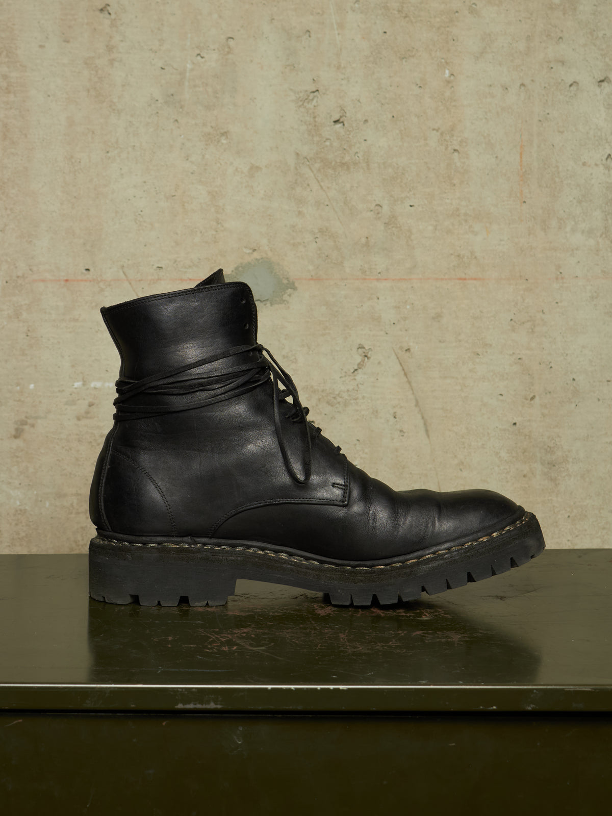 GUIDI ‘795V_N’ Black Horse Leather Lace-up Combat Boots