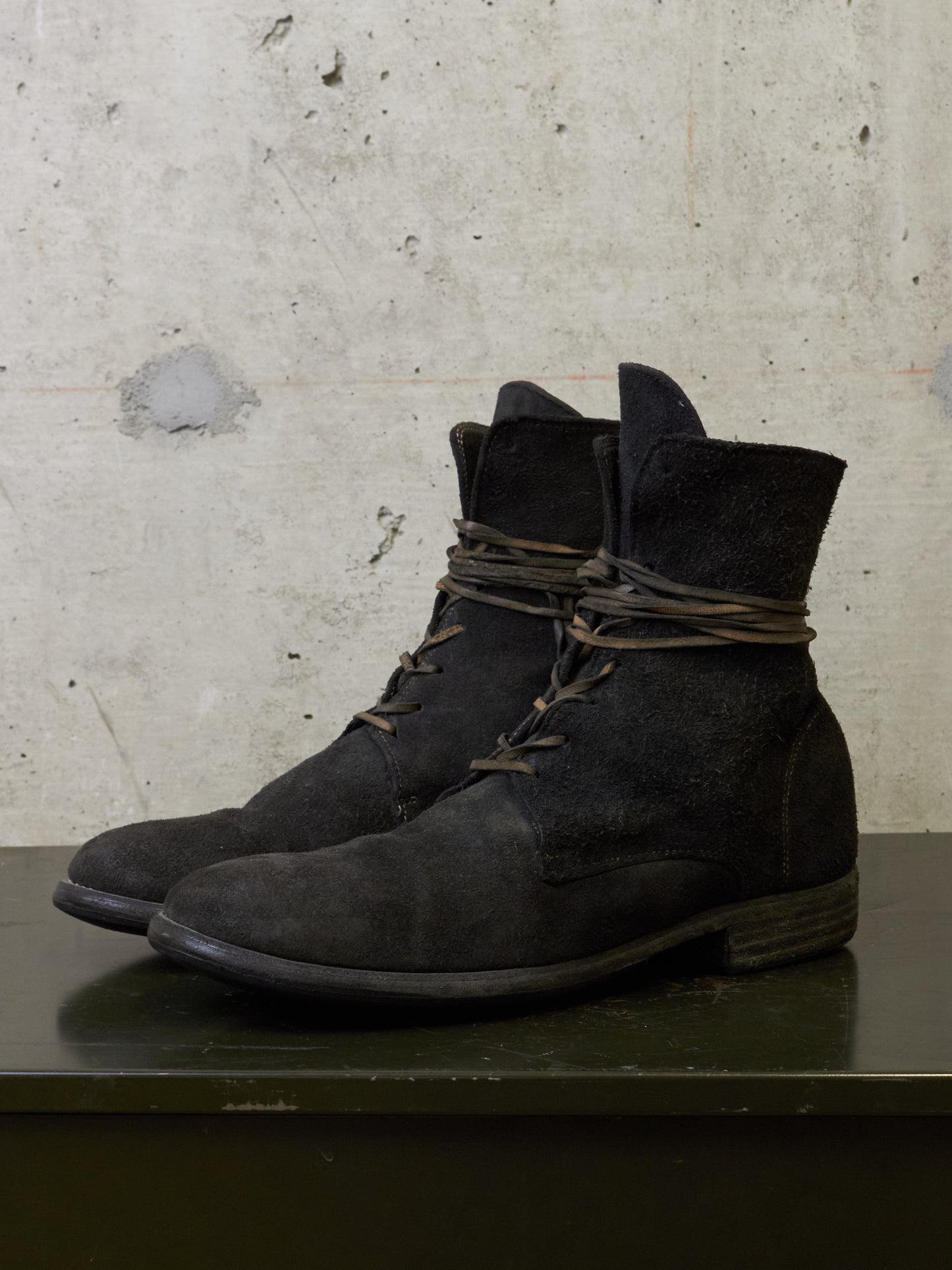 GUIDI '995' Full-grain Reverse Baby Buffalo Leather Lace-up Boots