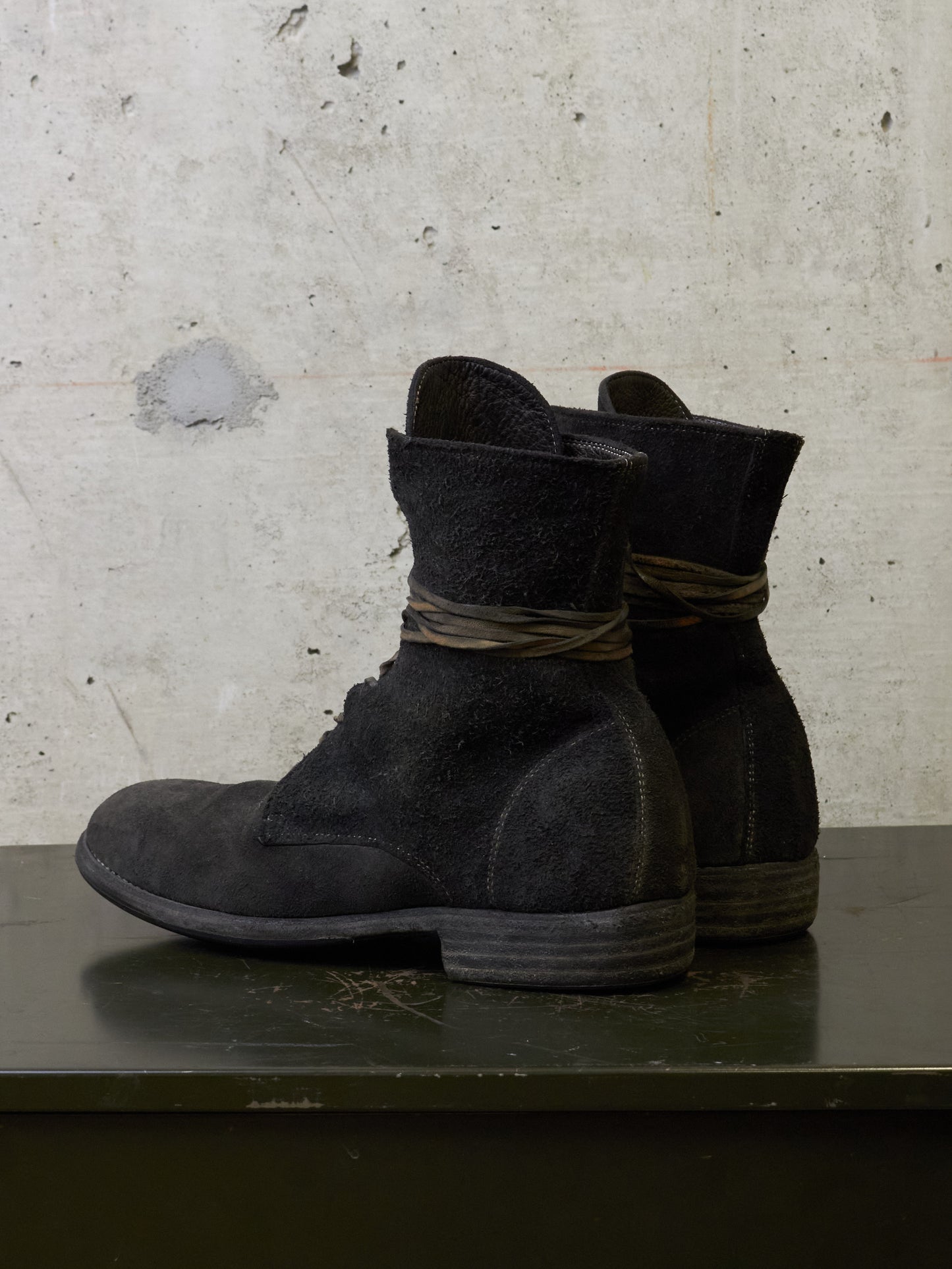GUIDI '995' Full-grain Reverse Baby Buffalo Leather Lace-up Boots