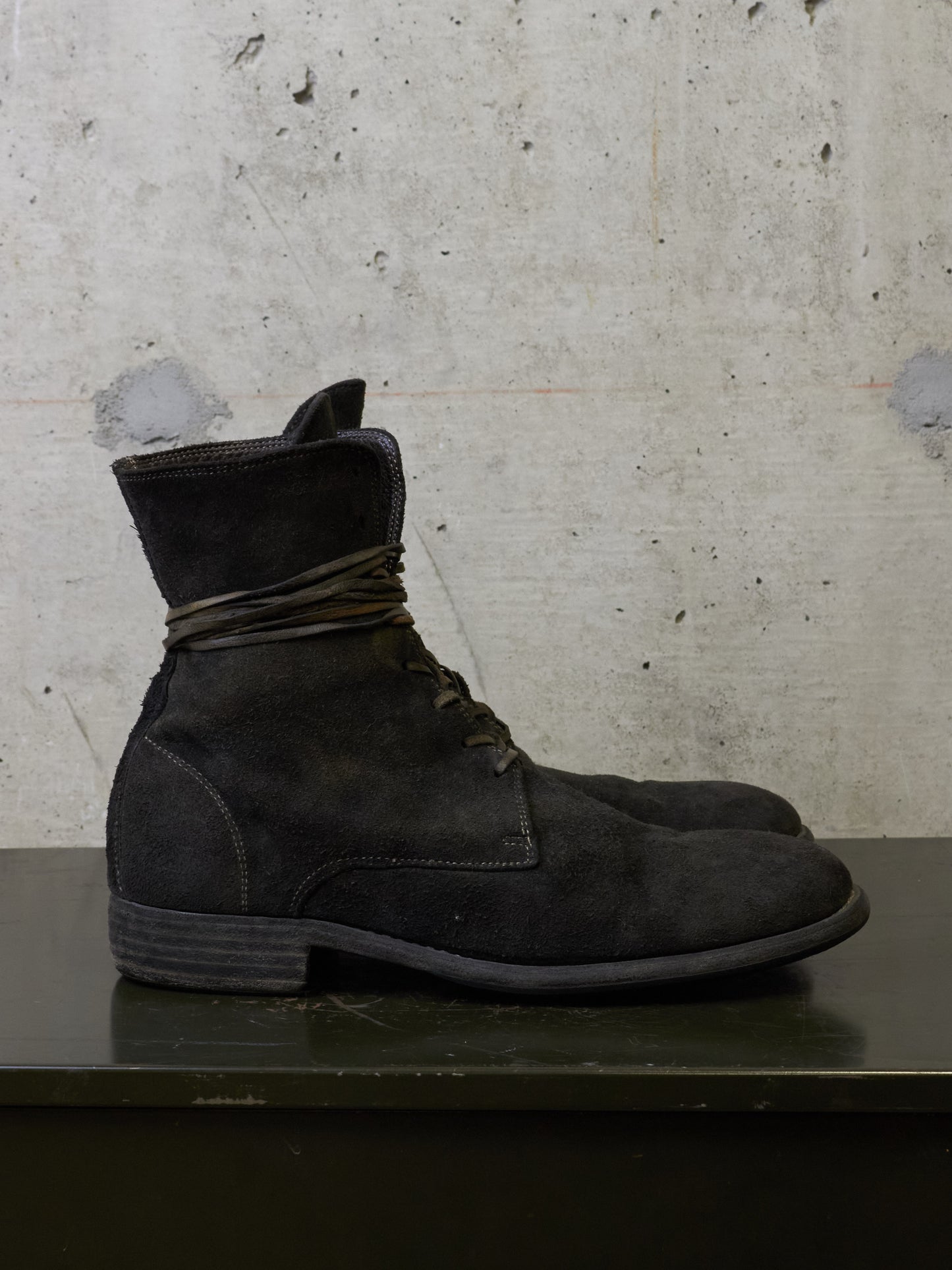 GUIDI '995' Full-grain Reverse Baby Buffalo Leather Lace-up Boots