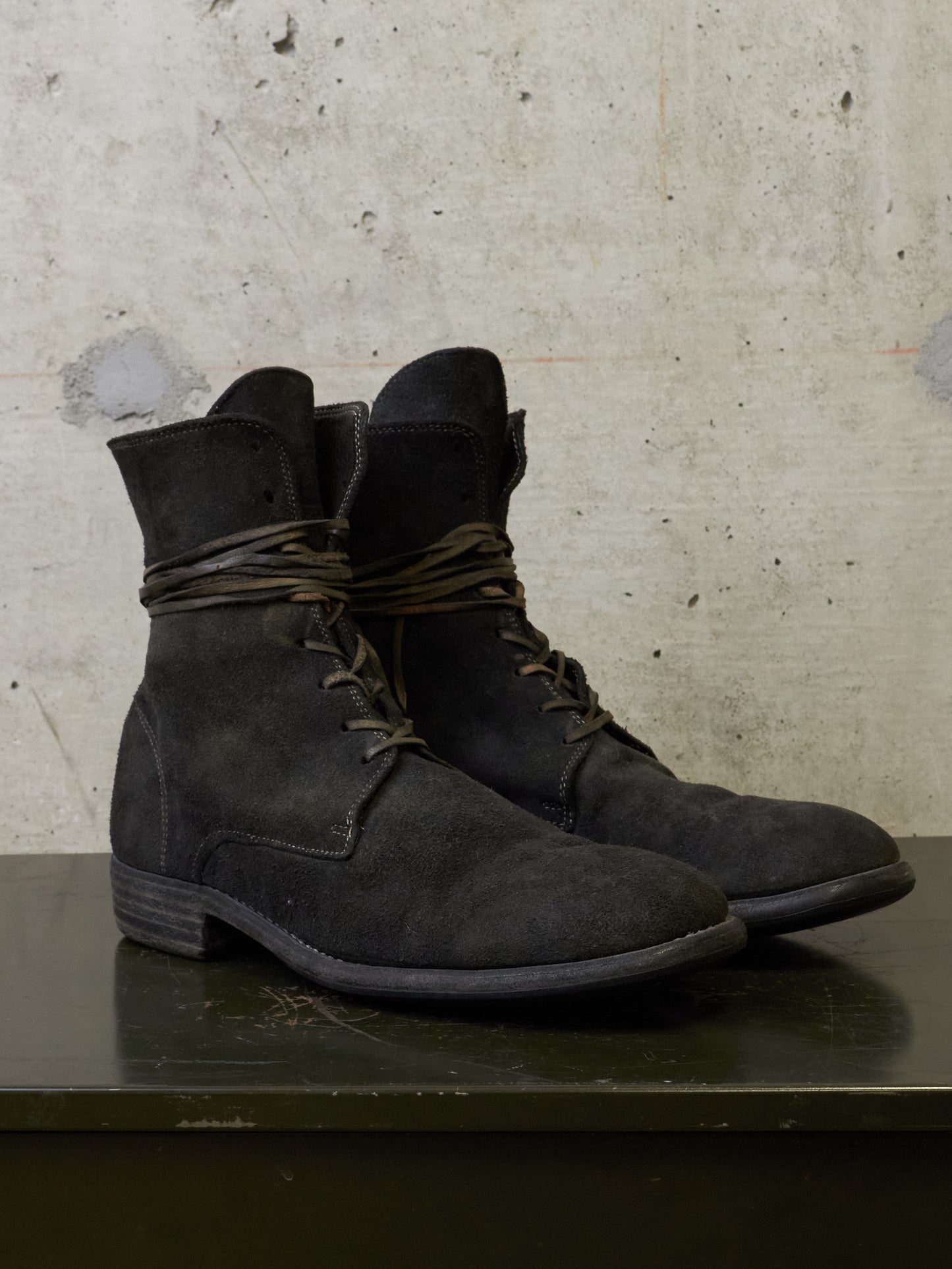 GUIDI '995' Full-grain Reverse Baby Buffalo Leather Lace-up Boots