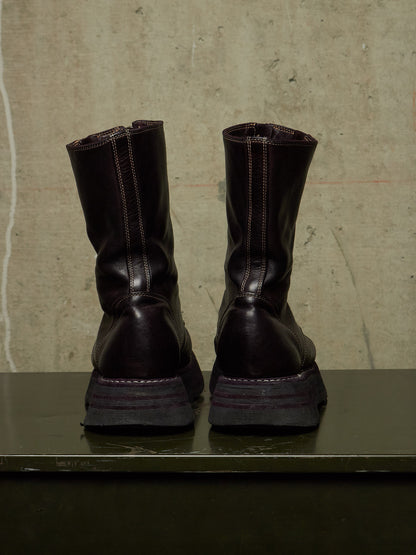 GUIDI x Amanojak AW23-24 '525V P151T' Dark Aubergine Chunky Dual Front Zip Horse Leather Boots