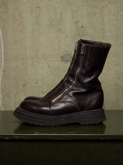 GUIDI x Amanojak AW23-24 '525V P151T' Dark Aubergine Chunky Dual Front Zip Horse Leather Boots