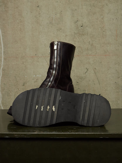 GUIDI x Amanojak AW23-24 '525V P151T' Dark Aubergine Chunky Dual Front Zip Horse Leather Boots