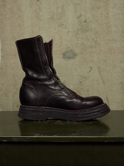 GUIDI x Amanojak AW23-24 '525V P151T' Dark Aubergine Chunky Dual Front Zip Horse Leather Boots