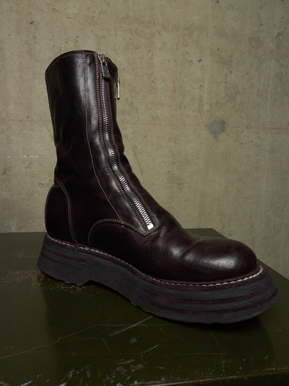GUIDI x Amanojak AW23-24 '525V P151T' Dark Aubergine Chunky Dual Front Zip Horse Leather Boots