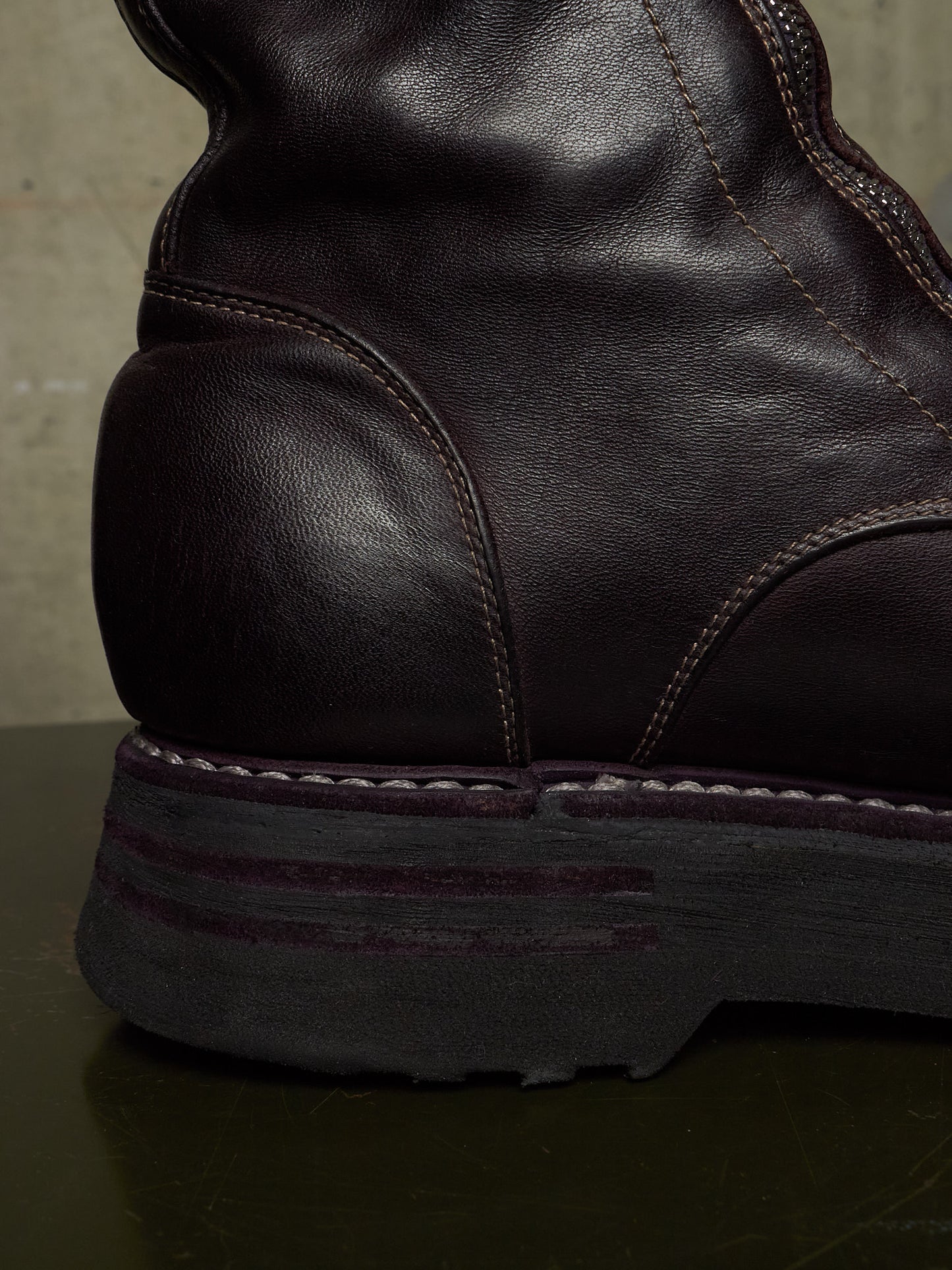 GUIDI x Amanojak AW23-24 '525V P151T' Dark Aubergine Chunky Dual Front Zip Horse Leather Boots