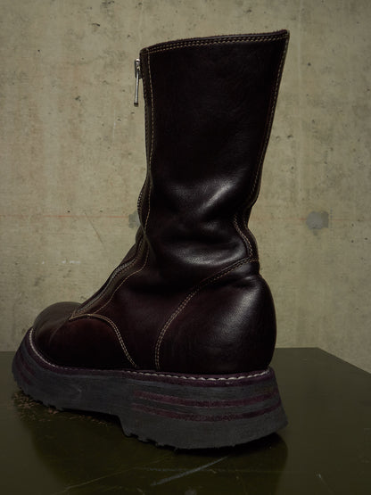 GUIDI x Amanojak AW23-24 '525V P151T' Dark Aubergine Chunky Dual Front Zip Horse Leather Boots