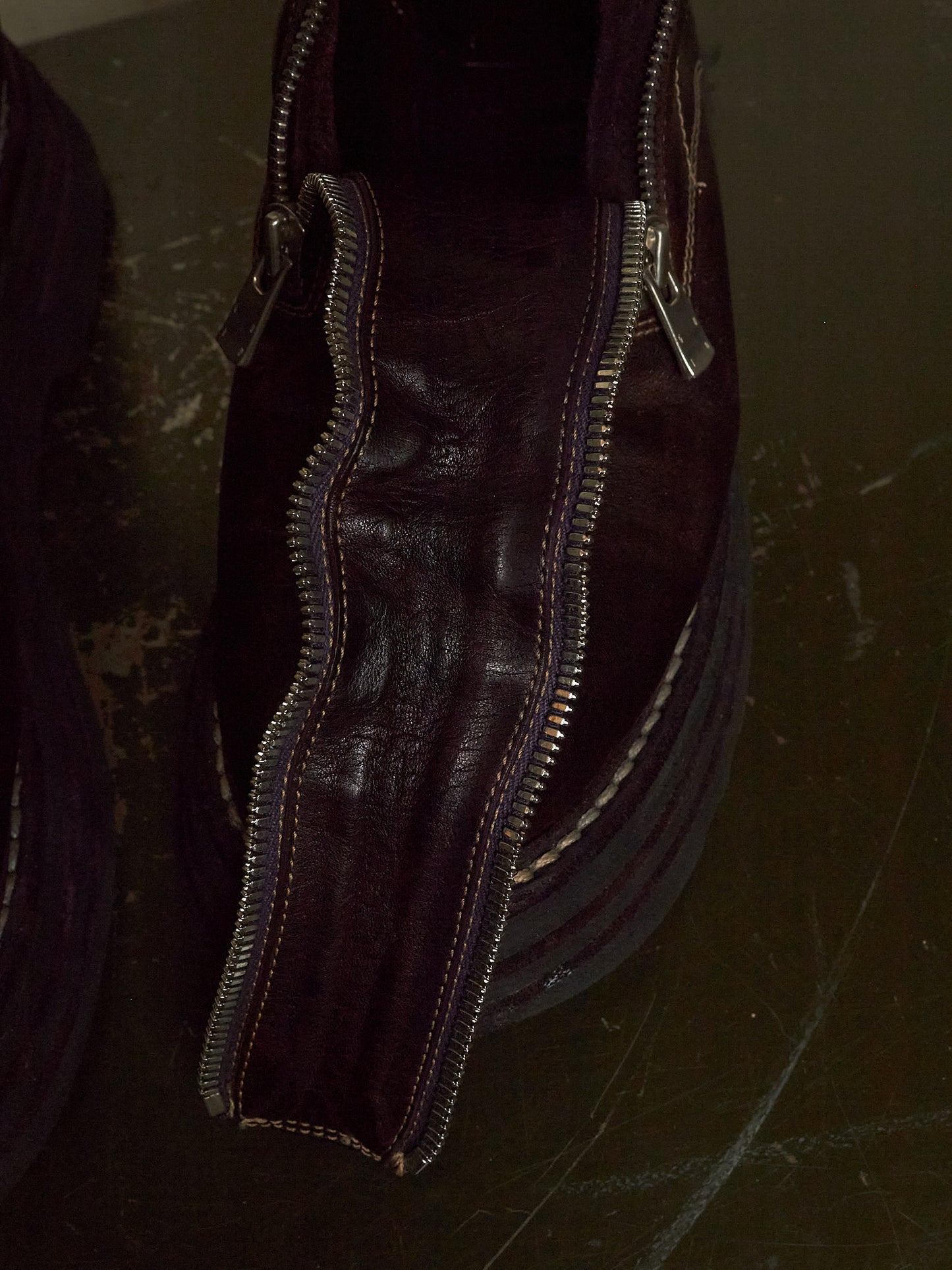 GUIDI x Amanojak AW23-24 '525V P151T' Dark Aubergine Chunky Dual Front Zip Horse Leather Boots