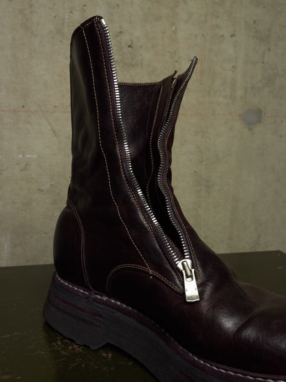 GUIDI x Amanojak AW23-24 '525V P151T' Dark Aubergine Chunky Dual Front Zip Horse Leather Boots