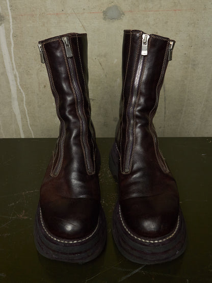 GUIDI x Amanojak AW23-24 '525V P151T' Dark Aubergine Chunky Dual Front Zip Horse Leather Boots