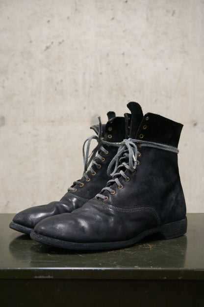 GUIDI '212' Black Full-grain Reverse Horse Leather Front Lace Ankle Boots
