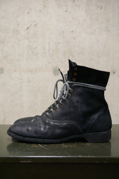 GUIDI '212' Black Full-grain Reverse Horse Leather Front Lace Ankle Boots