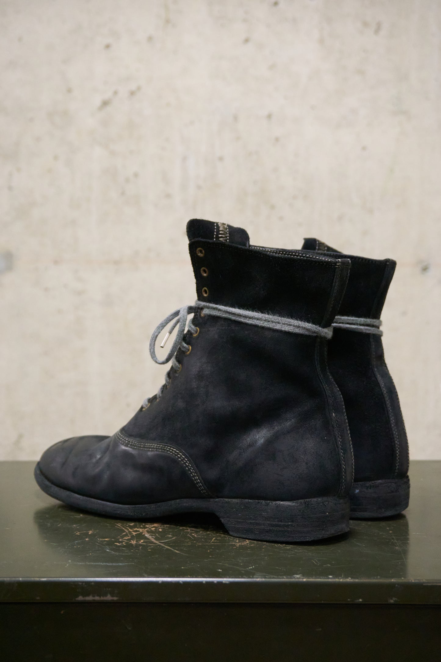 GUIDI '212' Black Full-grain Reverse Horse Leather Front Lace Ankle Boots