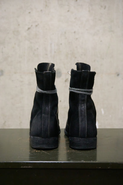 GUIDI '212' Black Full-grain Reverse Horse Leather Front Lace Ankle Boots