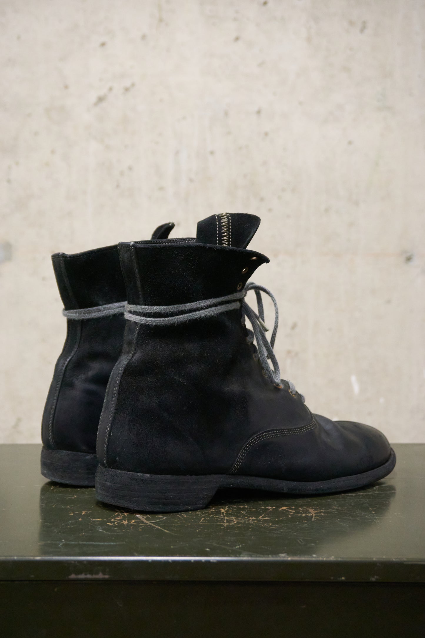 GUIDI '212' Black Full-grain Reverse Horse Leather Front Lace Ankle Boots