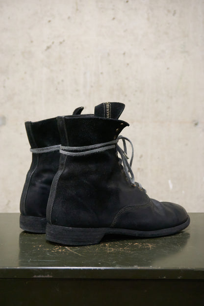 GUIDI '212' Black Full-grain Reverse Horse Leather Front Lace Ankle Boots