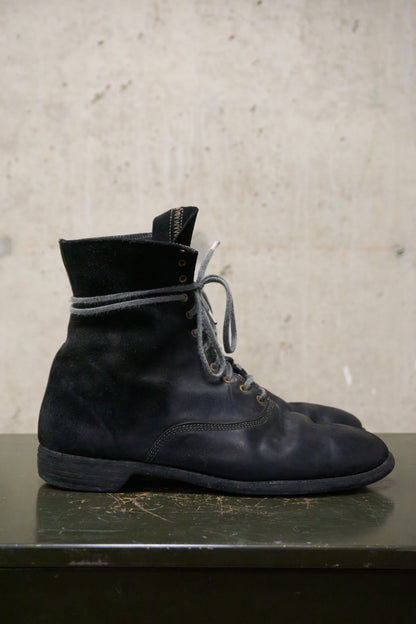 GUIDI '212' Black Full-grain Reverse Horse Leather Front Lace Ankle Boots
