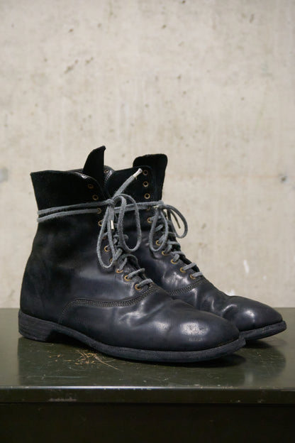 GUIDI '212' Black Full-grain Reverse Horse Leather Front Lace Ankle Boots