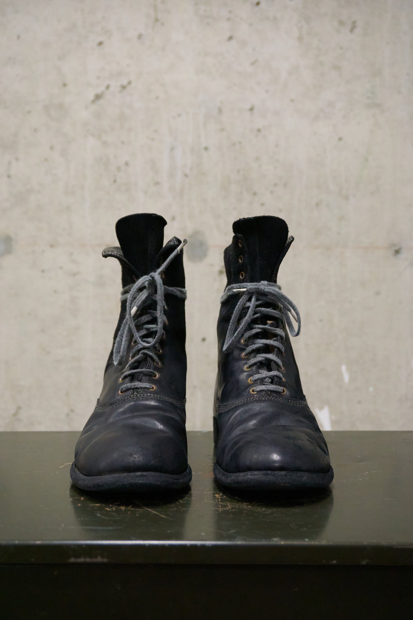 GUIDI '212' Black Full-grain Reverse Horse Leather Front Lace Ankle Boots