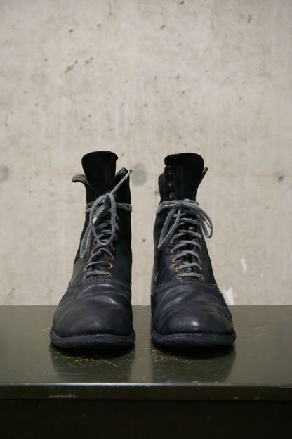 GUIDI '212' Black Full-grain Reverse Horse Leather Front Lace Ankle Boots