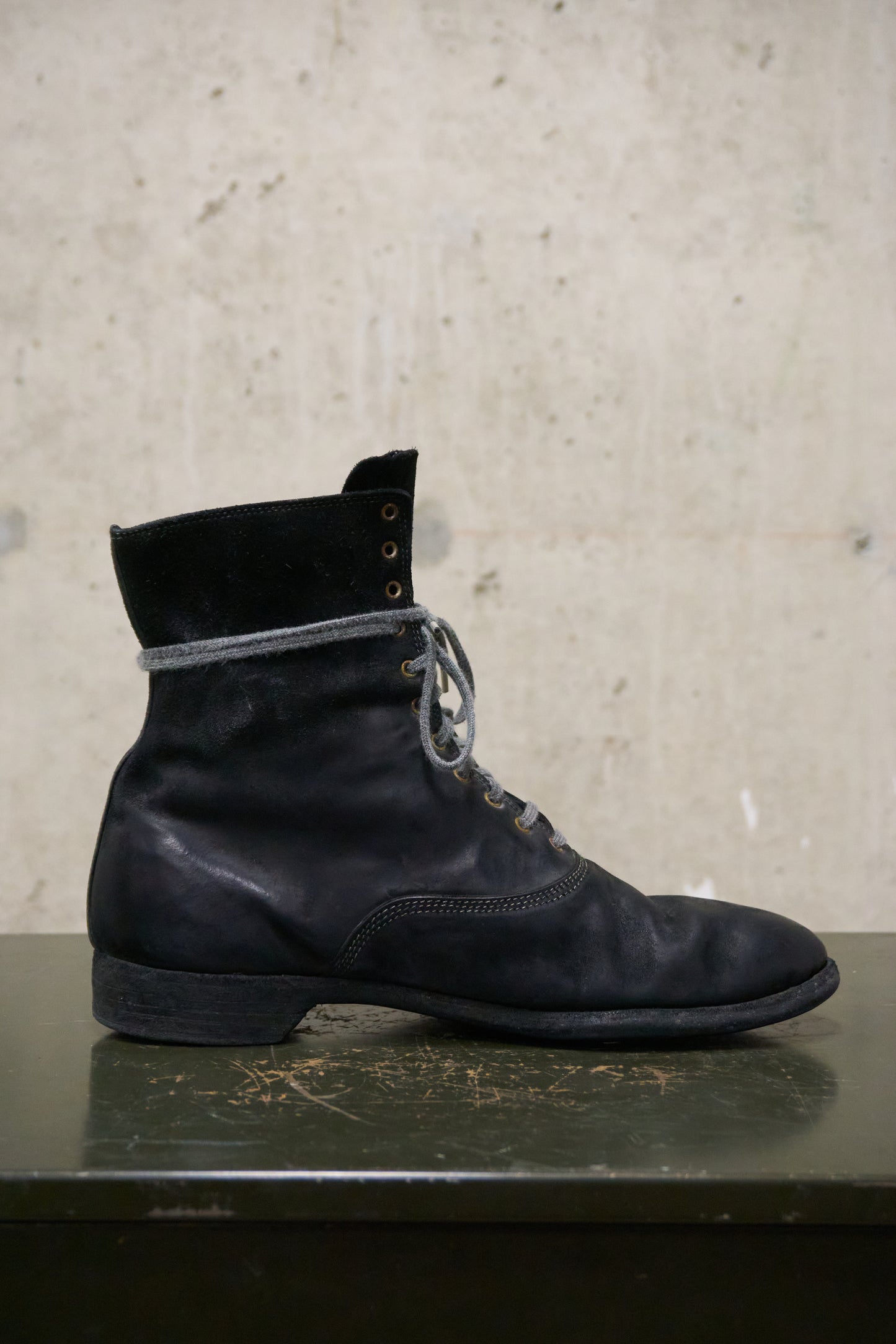 GUIDI '212' Black Full-grain Reverse Horse Leather Front Lace Ankle Boots