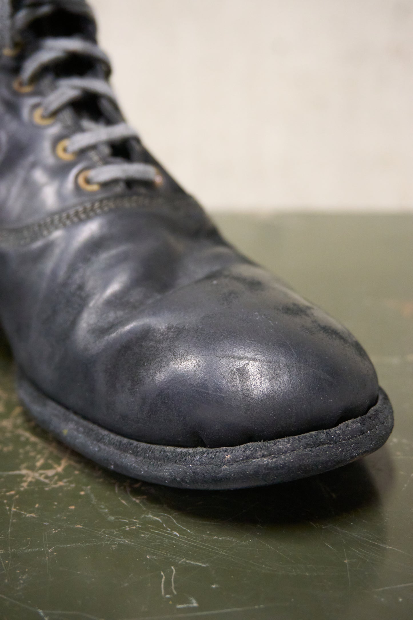 GUIDI '212' Black Full-grain Reverse Horse Leather Front Lace Ankle Boots