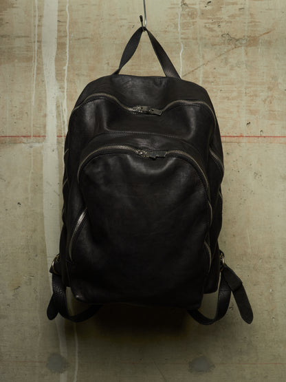 GUIDI 'DBP06' Black Full-grain Horse Leather 2 Zip Backpack
