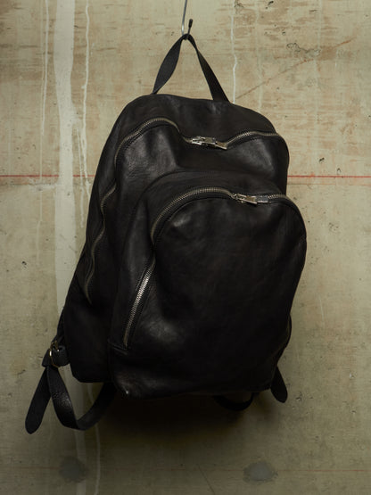 GUIDI 'DBP06' Black Full-grain Horse Leather 2 Zip Backpack