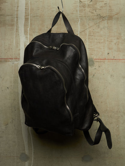 GUIDI 'DBP06' Black Full-grain Horse Leather 2 Zip Backpack