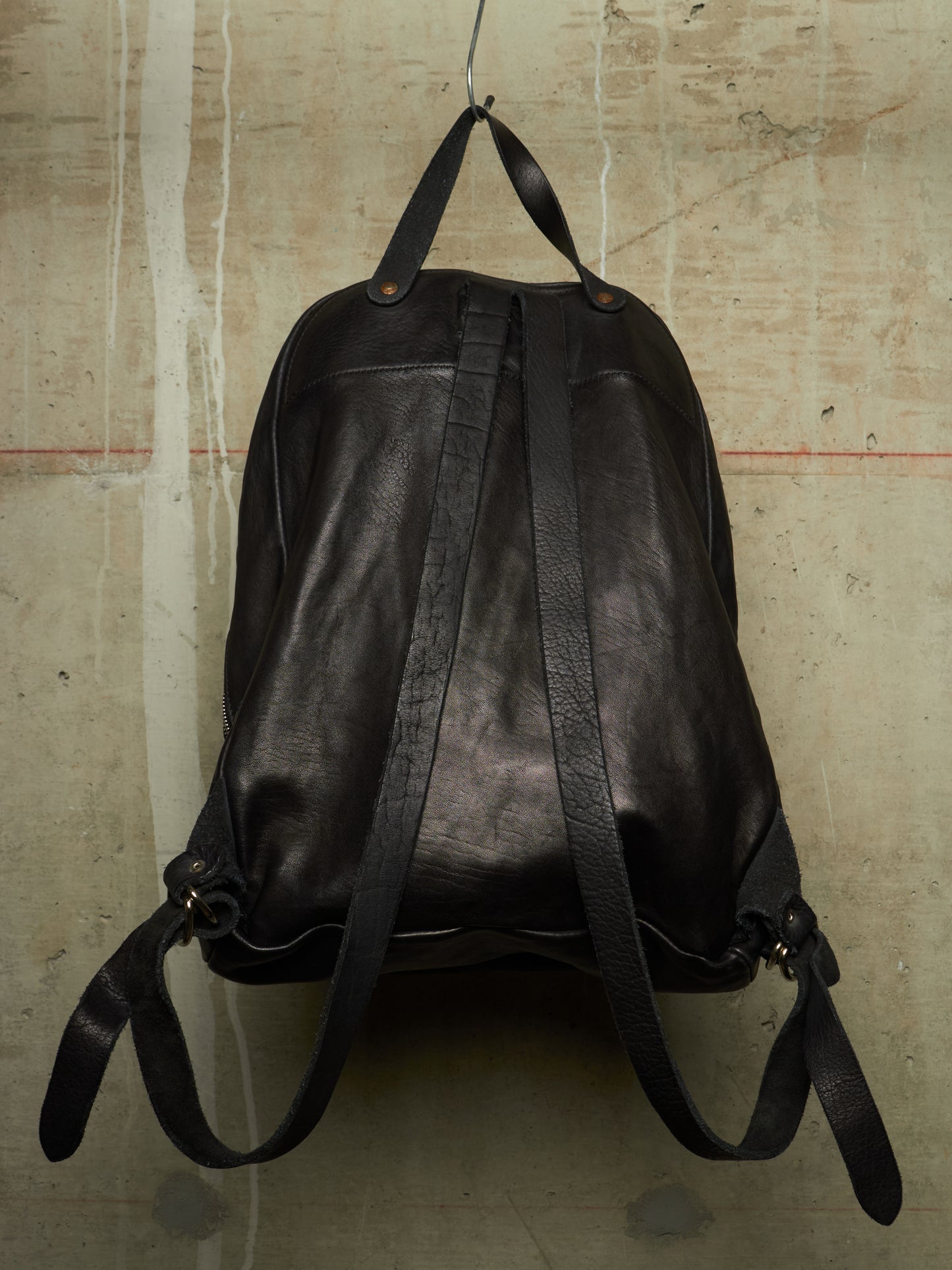 GUIDI 'DBP06' Black Full-grain Horse Leather 2 Zip Backpack