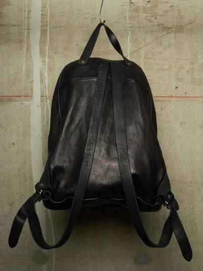 GUIDI 'DBP06' Black Full-grain Horse Leather 2 Zip Backpack