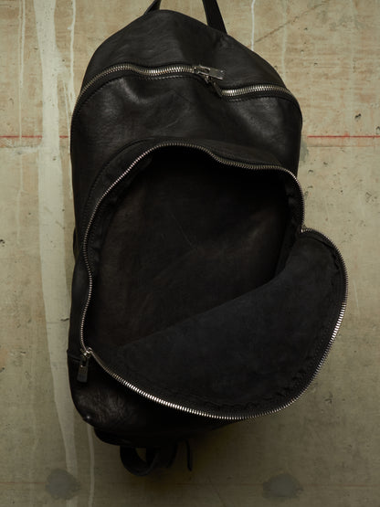 GUIDI 'DBP06' Black Full-grain Horse Leather 2 Zip Backpack