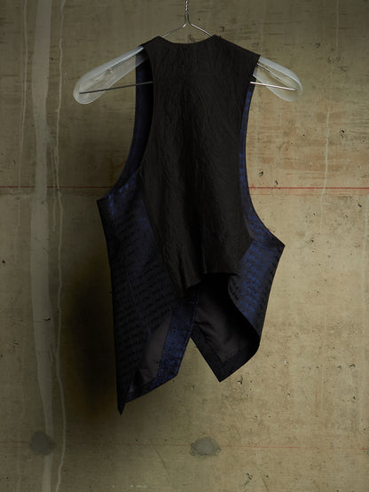 IfSixWasNine Early 00s 'NO. SLIP VEST+SKL 2120T0' Midnight Blue Silk Jacquard Skull Button Vest