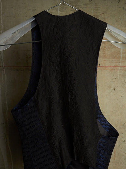 IfSixWasNine Early 00s 'NO. SLIP VEST+SKL 2120T0' Midnight Blue Silk Jacquard Skull Button Vest