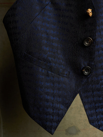 IfSixWasNine Early 00s 'NO. SLIP VEST+SKL 2120T0' Midnight Blue Silk Jacquard Skull Button Vest