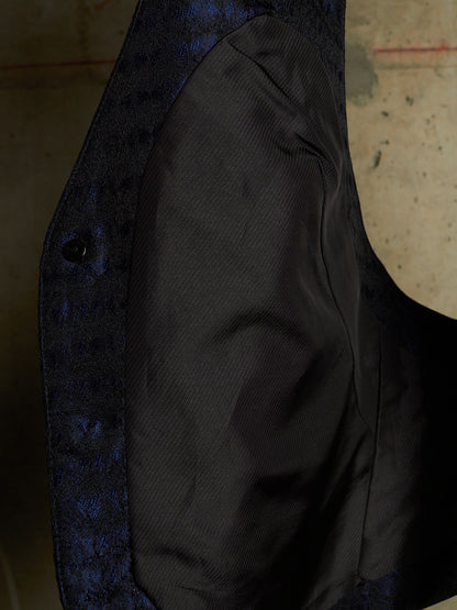 IfSixWasNine Early 00s 'NO. SLIP VEST+SKL 2120T0' Midnight Blue Silk Jacquard Skull Button Vest