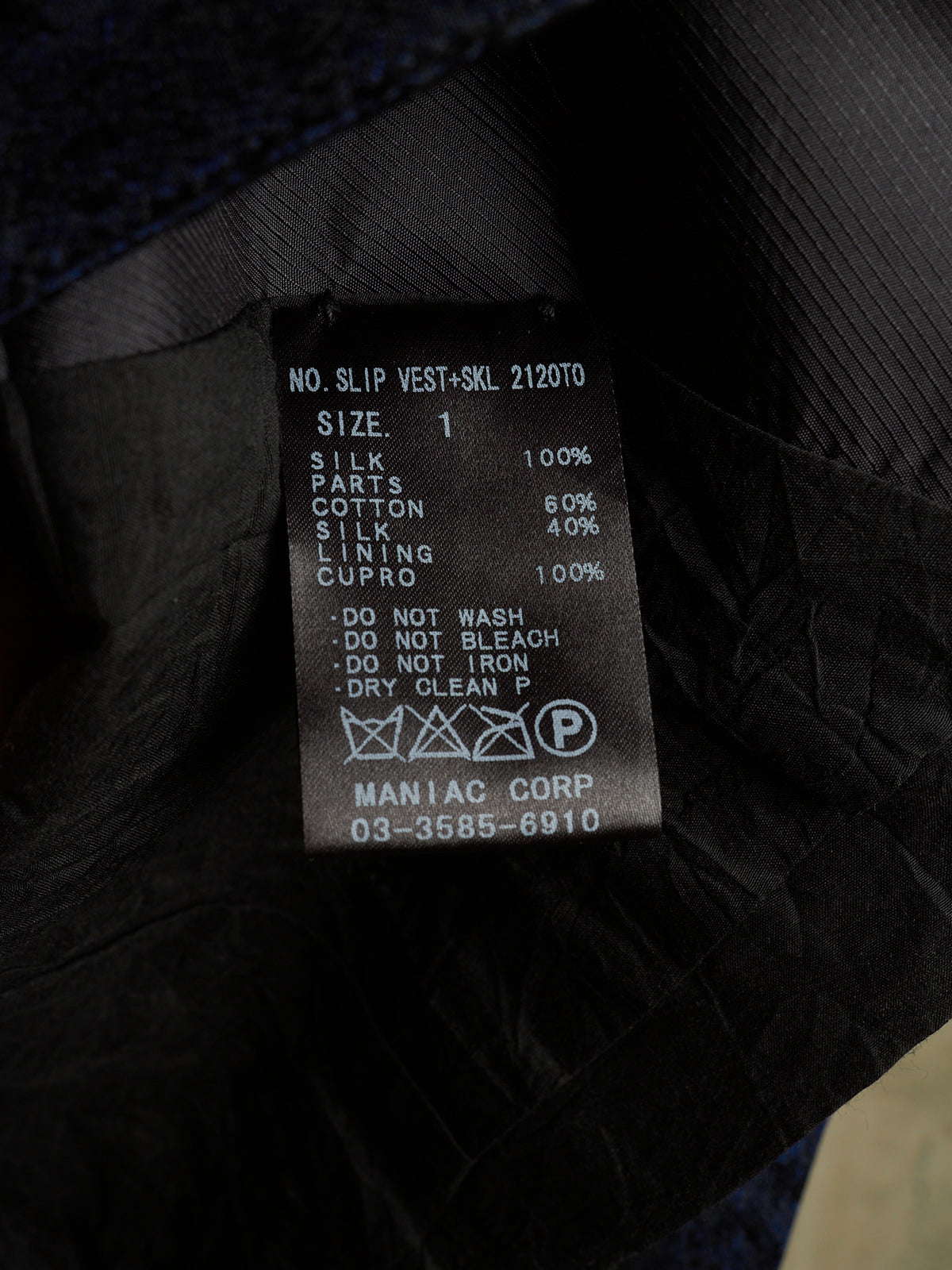 IfSixWasNine Early 00s 'NO. SLIP VEST+SKL 2120T0' Midnight Blue Silk Jacquard Skull Button Vest