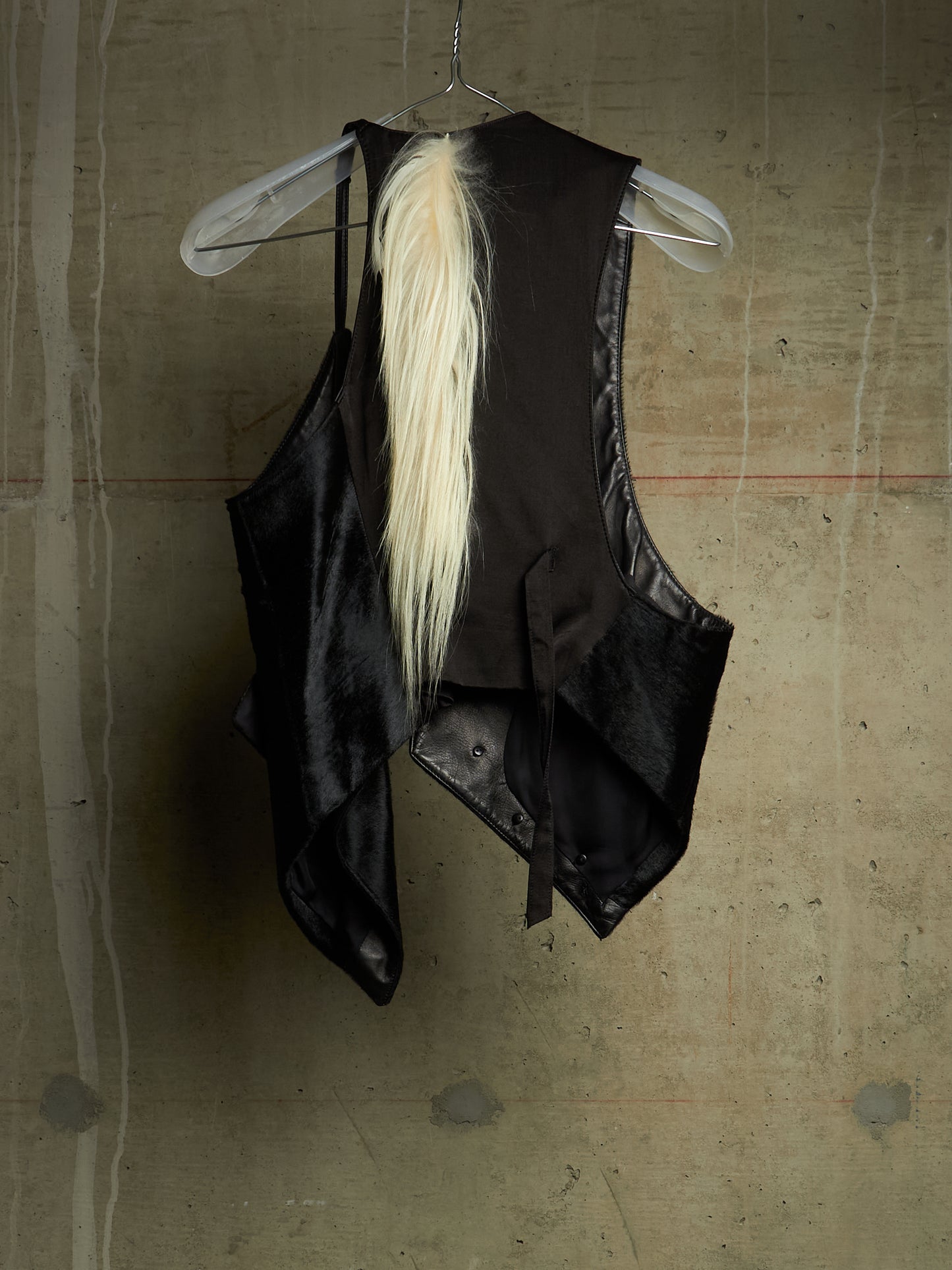 IfSixWasNine Early 00s 'NO. WHITE TAIL-SLIP VEST LE-HRN' Black Pony Hair White Goat Fur Vest