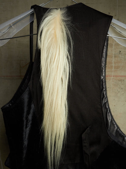 IfSixWasNine Early 00s 'NO. WHITE TAIL-SLIP VEST LE-HRN' Black Pony Hair White Goat Fur Vest