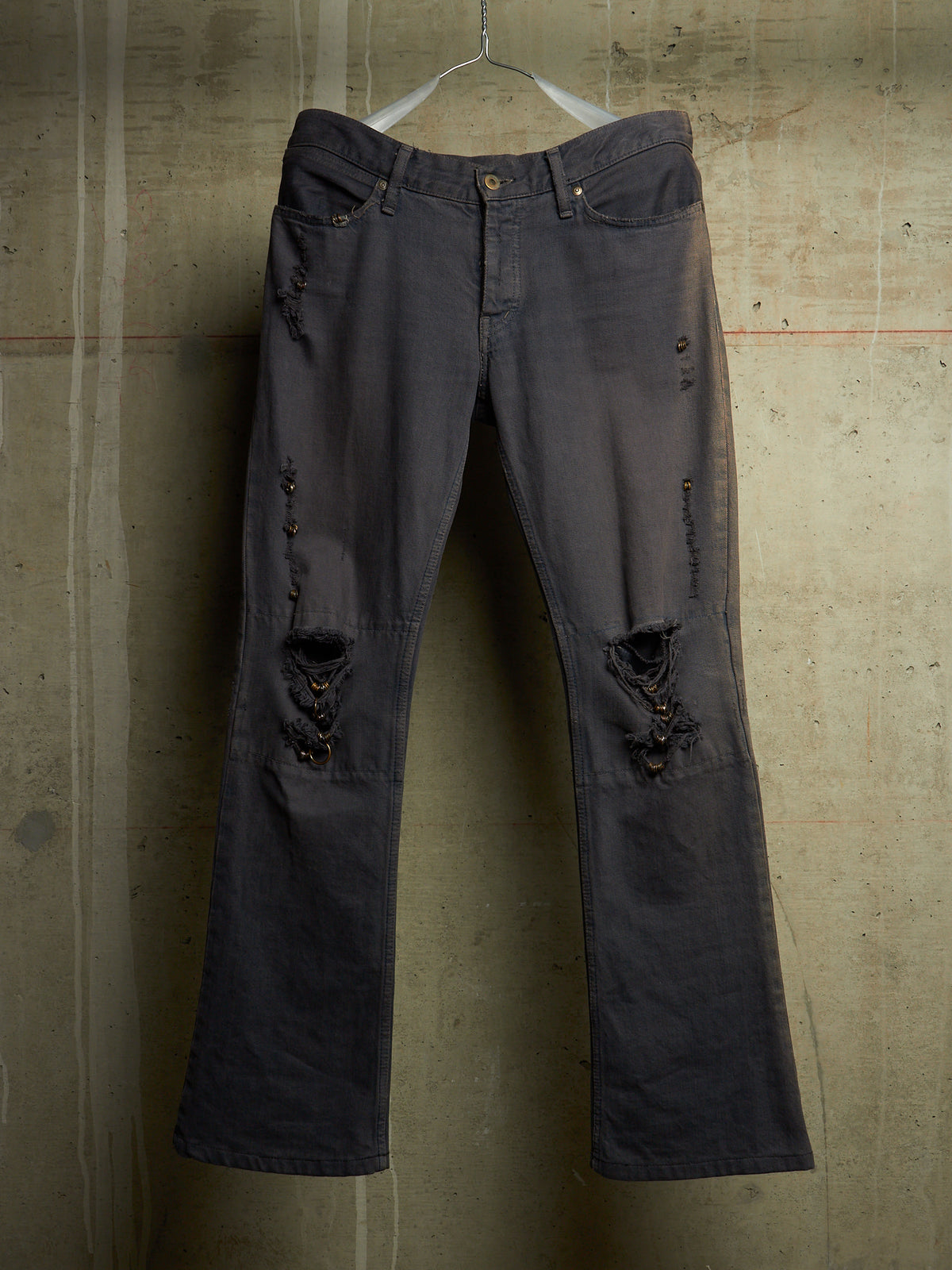 IfSixWasNine Early 00s 'NO. MUD MAX/SBCM 0305ADK' Distressed Flared Denim