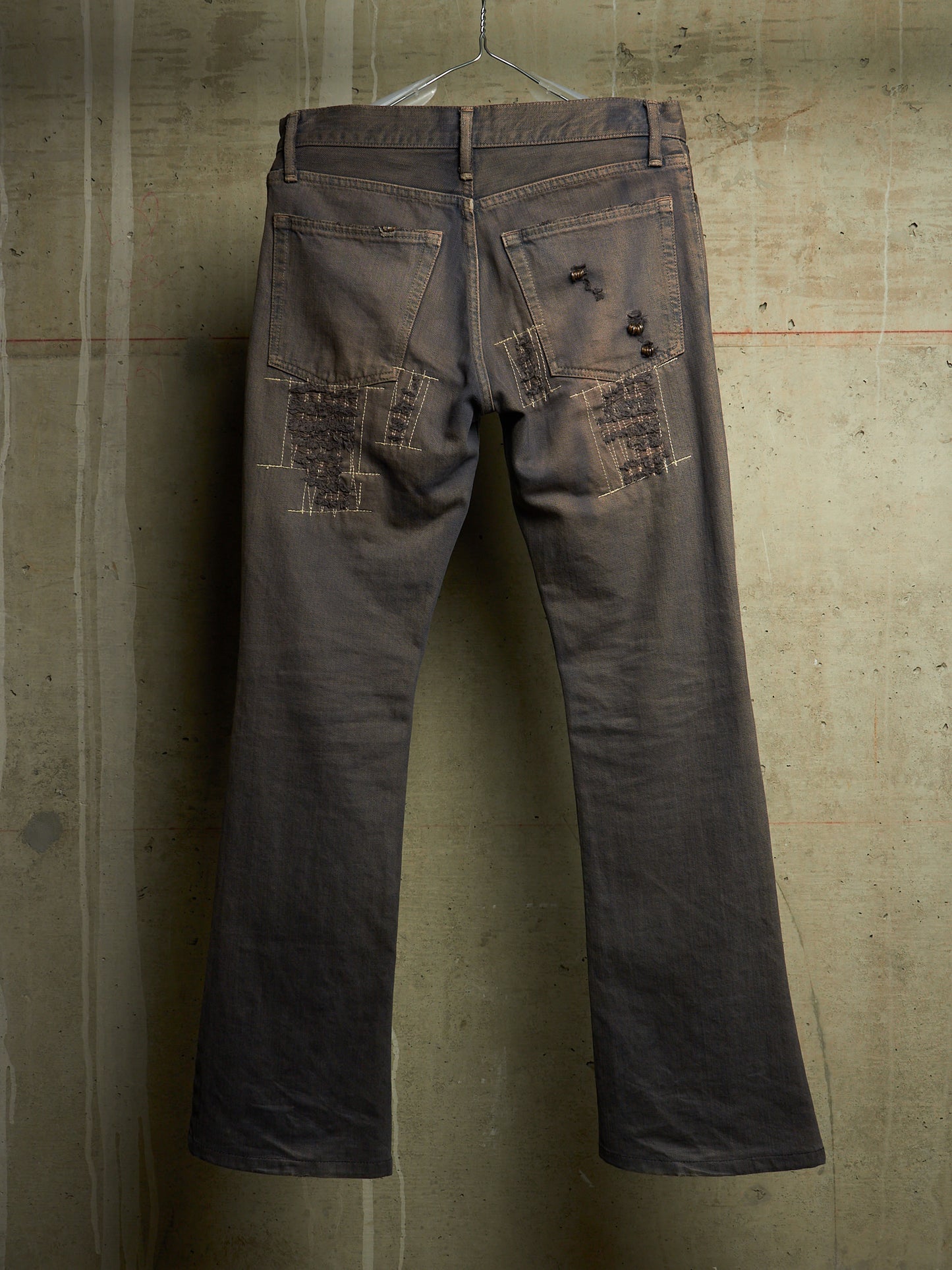 IfSixWasNine Early 00s 'NO. MUD MAX/SBCM 0305ADK' Distressed Flared Denim