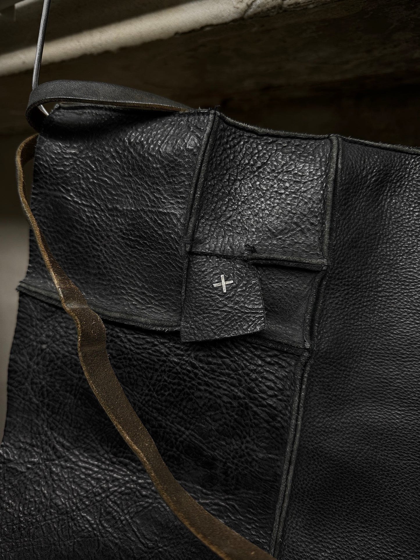 m.a+ by Maurizio Amadei 00s Bison Leather Square Patchwork Utility Bag detail | DRIEW GARMENTS
