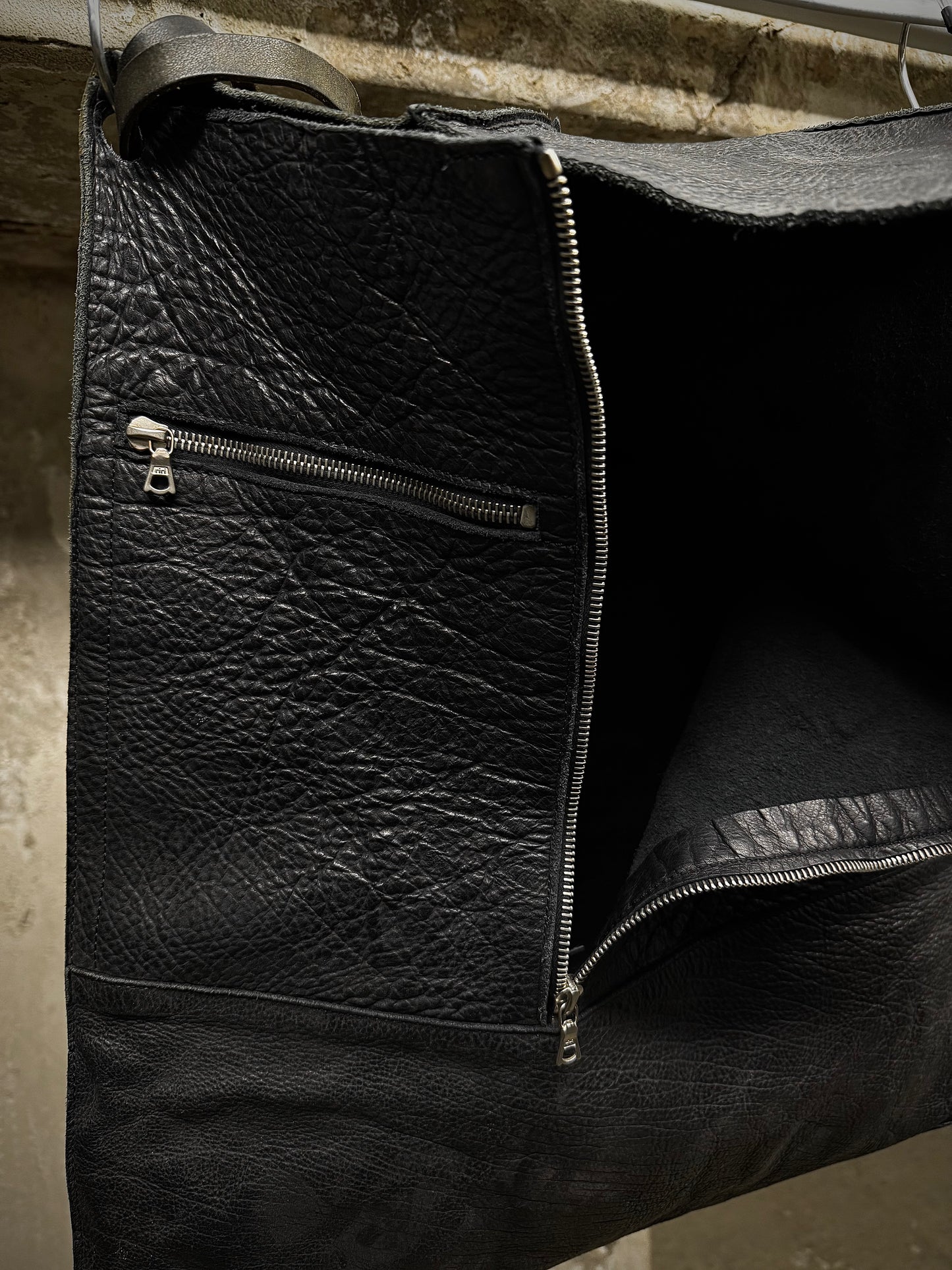 m.a+ by Maurizio Amadei 00s Bison Leather Square Patchwork Utility Bag detail | DRIEW GARMENTS